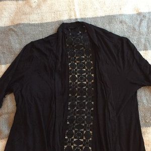 Geometric Lace Up Back Black Cardigan